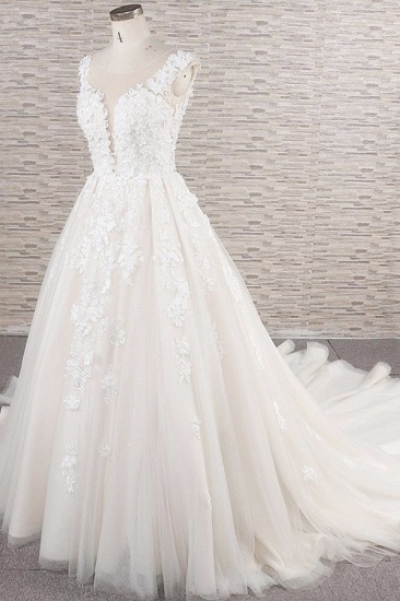 BMbridal Elegant Jewel Straps A-line Wedding Dresses Champgne Tulle Bridal Gowns With Appliques On Sale_4