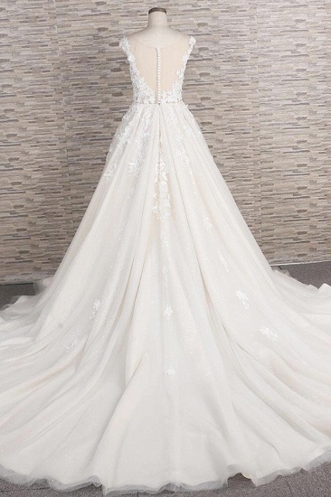 BMbridal Elegant Jewel Straps A-line Wedding Dresses Champgne Tulle Bridal Gowns With Appliques On Sale_3