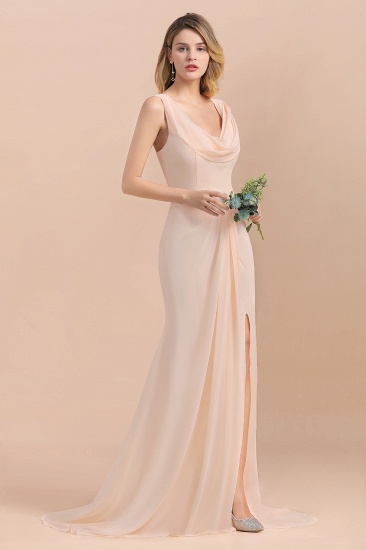 BMbridal Gorgeous Drapped Neckline Ruffle Chiffon Bridesmaid Dresses Online with Slit_5