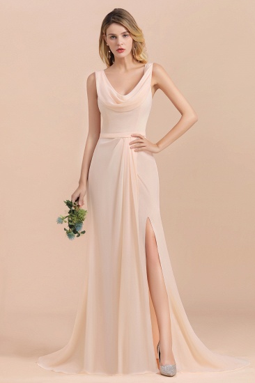 BMbridal Gorgeous Drapped Neckline Ruffle Chiffon Bridesmaid Dresses Online with Slit_4