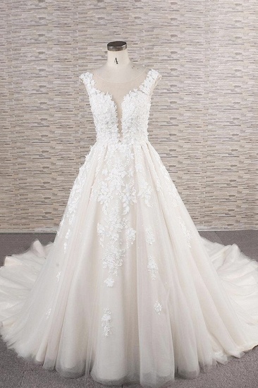 BMbridal Elegant Jewel Straps A-line Wedding Dresses Champgne Tulle Bridal Gowns With Appliques On Sale_1