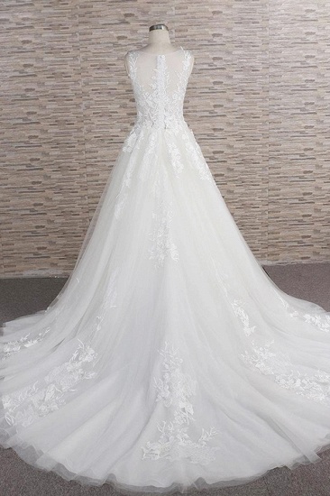 BMbridal Gorgeous Sleeveless Jewel Tulle Wedding Dresses A-line Ruufles Lace Bridal Gowns With Appliques_3