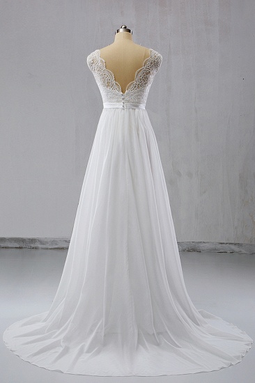 BMbridal Elegant Straps Sleeveless Chiffon Wedding Dresses White A-line Bridal Gowns Online_3
