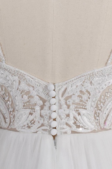 BMbridal Glamorous V-neck Spaghetti Straps White Wedding Dresses A-line Sleeveless Tulle Lace Bridal Gowns Online_9