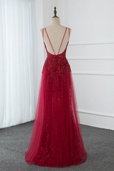 BMbridal Gorgeous Spaghetti Straps Burgundy Prom Dresses with Beading Appliques_3