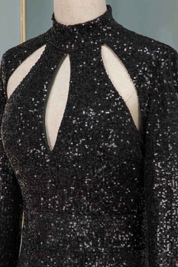BMbridal Sparkly Sequined High-Neck Black Prom Dresses with Long Sleeves_5