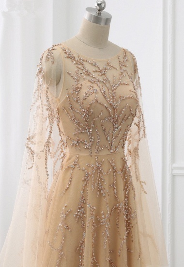 BMbridal Elegant Jewel Long Sleeves Ruffle Prom Dresses with Beadings Online_6