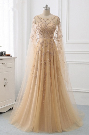BMbridal Elegant Jewel Long Sleeves Ruffle Prom Dresses with Beadings Online_2