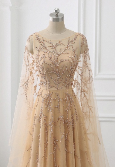 BMbridal Elegant Jewel Long Sleeves Ruffle Prom Dresses with Beadings Online_5