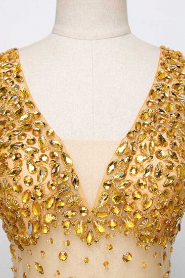 BMbridal Glamorous Straps V-Ausschnitt Gold Meerjungfrau Ballkleider mit Perlen online_5