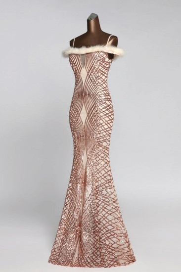 BMbridal Glamorous Pailletten Off-the-Shoulder-Meerjungfrau-Abschlussballkleider mit Fell_4