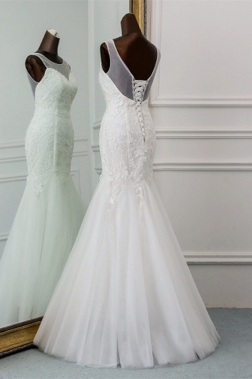 BMbridal Popular Jewel Sleeveless White Mermaid Wedding Dresses with Appliques_5