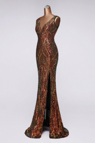 BMbridal Luxury V-Neck Backless Sequins Mermaid Prom Dresses with Front Slit_11