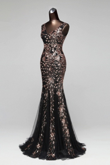 BMbridal Luxury Tulle V-Neck Sleeveless Mermaid Prom Dress with Sequins_10
