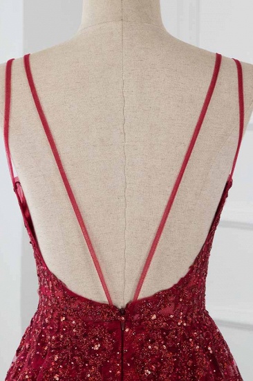 BMbridal Gorgeous Spaghetti Straps Burgundy Prom Dresses with Beading Appliques_5