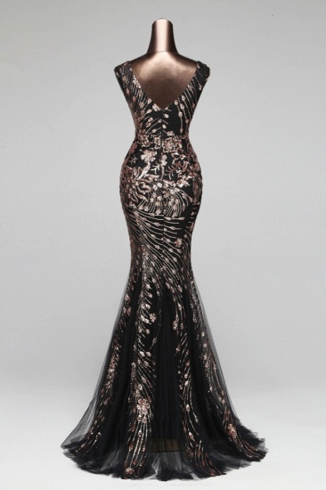 BMbridal Luxury Tulle V-Neck Sleeveless Mermaid Prom Dress with Sequins_9