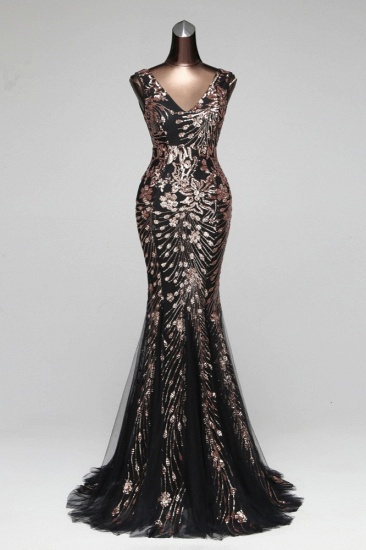BMbridal Luxury Tulle V-Neck Sleeveless Mermaid Prom Dress with Sequins_8
