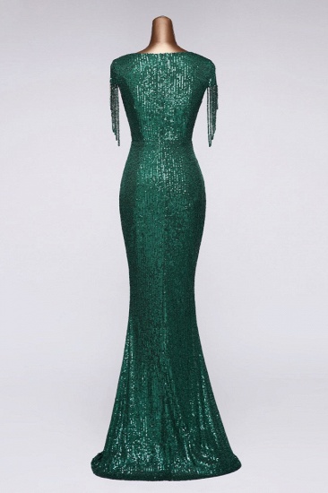BMbridal Elegant V-Neck Beading Long Mermaid Prom Dresses with Short Sleeves Online_11