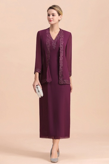 BMbridal Elegant V-Neck SLeeveless Apppliques Grape Mother of Bride Dress with Wraps_6