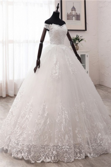 BMbridal Ball Gown Off-the-Shoulder Lace Appliques Wedding Dresses White Tulle Sleeveless Bridal Gowns_4