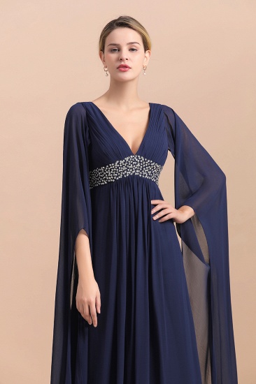 BMbridal Navy Long Sleeve Chiffon Mother Of the Bride Dress With Ruffles Online_9