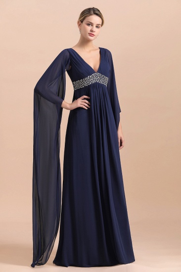 BMbridal Navy Long Sleeve Chiffon Mother Of the Bride Dress With Ruffles Online_8
