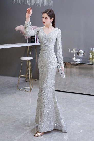 BMbridal Gorgeous Sequins Long Sleeve Prom Dress V-Neck Mermaid Evening Gowns_5