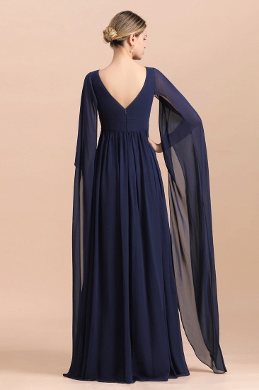 BMbridal Navy Long Sleeve Chiffon Mother Of the Bride Dress With Ruffles Online_3