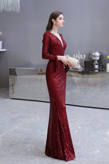 BMbridal Gorgeous Sequins Long Sleeve Prom Dress V-Neck Mermaid Evening Gowns_25