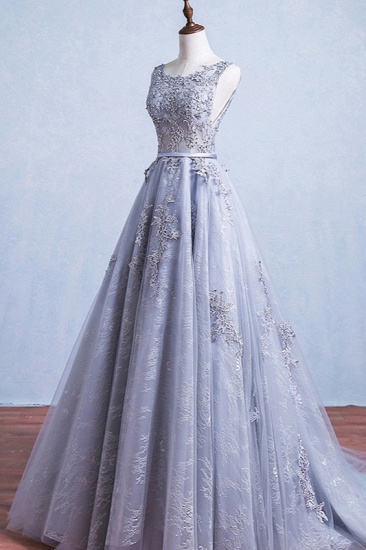 BMbridal Elegant Jewel Tulle Lace Prom Dresses Sleeveless Appliques Ruffles Party Dresses On Sale_5
