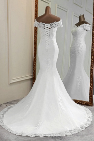 BMbridal Glamorous Sweetheart Lace Beading Wedding Dresses Short Sleeves Appliques Mermaid Bridal Gowns_3