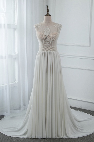 BMbridal Sexy Jewel Sleeveless Chiffon Wedding Dresses See Through Top Bridal Gowns On Sale_2