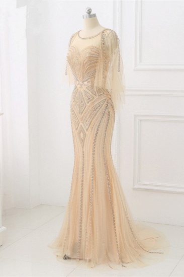 BMbridal Elegant Tulle Jewel Beadings Mermaid Prom Dresses with Ruffles Online_8