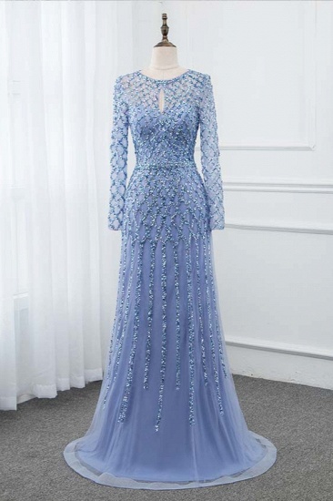 BMbridal Elegant Tulle Jewel Rhinestones Prom Dresses with Long Sleeves_2