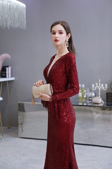BMbridal Gorgeous Sequins Long Sleeve Prom Dress V-Neck Mermaid Evening Gowns_18