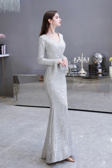 BMbridal Gorgeous Sequins Long Sleeve Prom Dress V-Neck Mermaid Evening Gowns_6