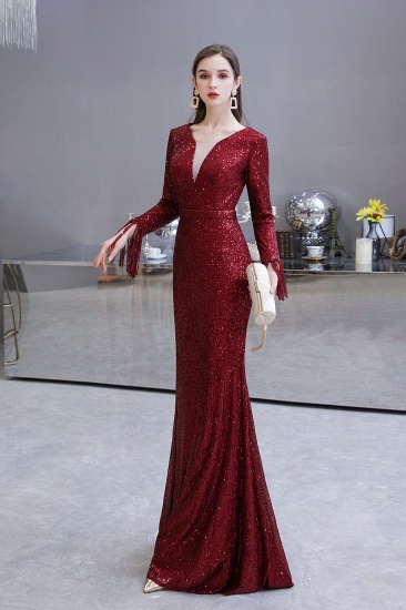 BMbridal Gorgeous Sequins Long Sleeve Prom Dress V-Neck Mermaid Evening Gowns_24