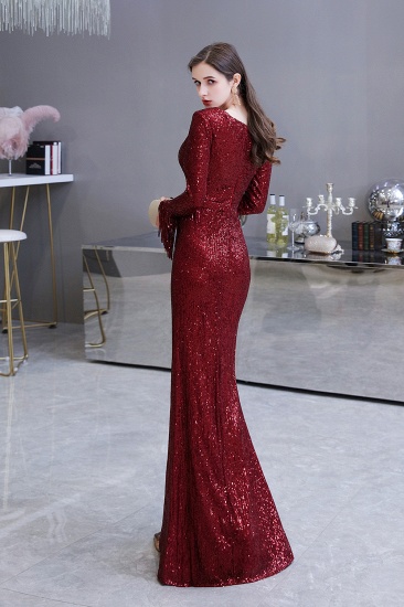 BMbridal Gorgeous Sequins Long Sleeve Prom Dress V-Neck Mermaid Evening Gowns_4