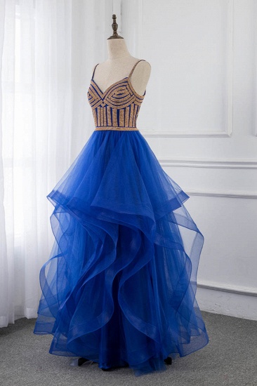 BMbridal Elegant Spaghetti Straps V-Neck Sleeveless Prom Dresses with Rhinestone Ruffles_4