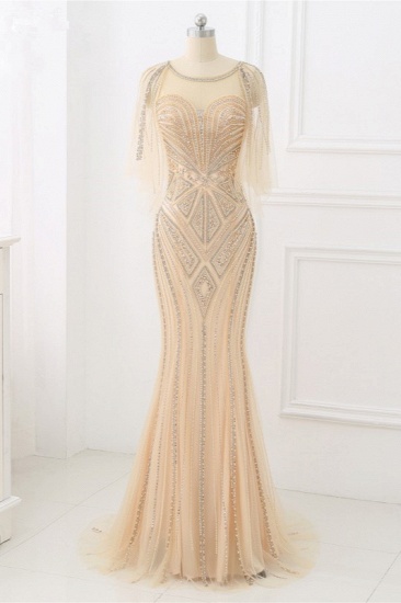 BMbridal Elegant Tulle Jewel Beadings Mermaid Prom Dresses with Ruffles Online_7