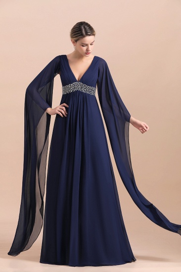 BMbridal Navy Long Sleeve Chiffon Mother Of the Bride Dress With Ruffles Online_7
