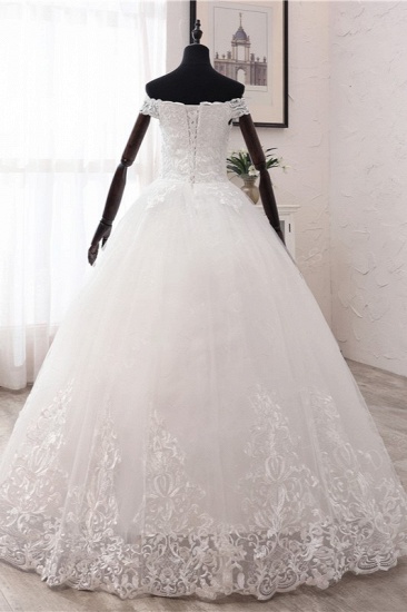 BMbridal Ball Gown Off-the-Shoulder Lace Appliques Wedding Dresses White Tulle Sleeveless Bridal Gowns_3
