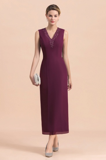 BMbridal Elegant V-Neck SLeeveless Apppliques Grape Mother of Bride Dress with Wraps_9