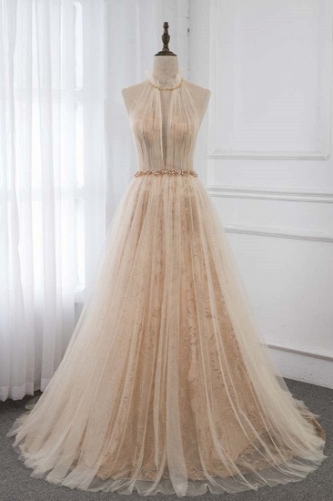 BMbridal Elegant Tulle Jewel Appliques Ruffle Prom Dresses with Beadings Sash_2