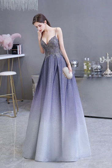 BMbridal Elegant Spaghetti Straps Ombre Prom Dress Long With Appliques Beads_6