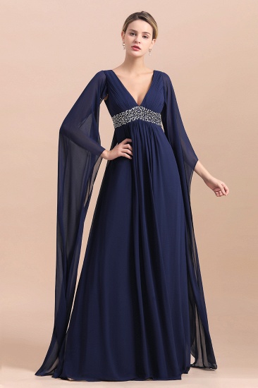 BMbridal Navy Long Sleeve Chiffon Mother Of the Bride Dress With Ruffles Online_5