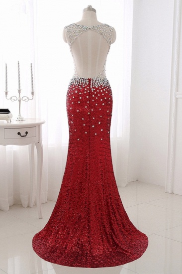 BMbridal Sparkly Sequined V-Neck Burgundy Mermaid Prom Dresses with Rhinestone Top_3