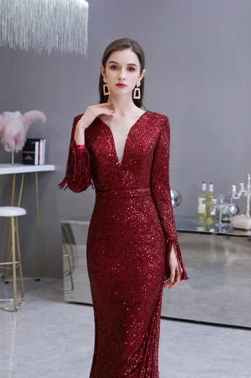 BMbridal Gorgeous Sequins Long Sleeve Prom Dress V-Neck Mermaid Evening Gowns_15