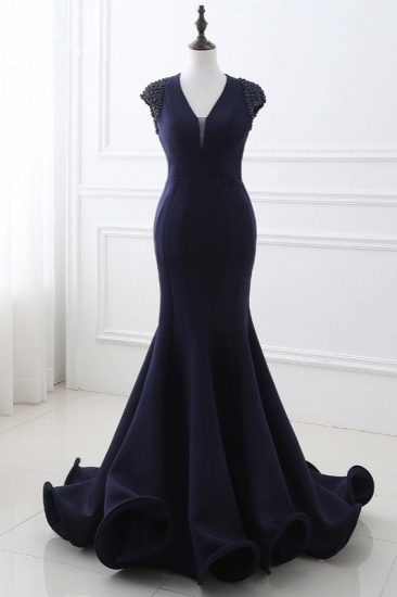 BMbridal Stylish V-Neck Mermaid Black Prom Dresses Sleeveless Beadings Open Back Party Dresses On Sale_2