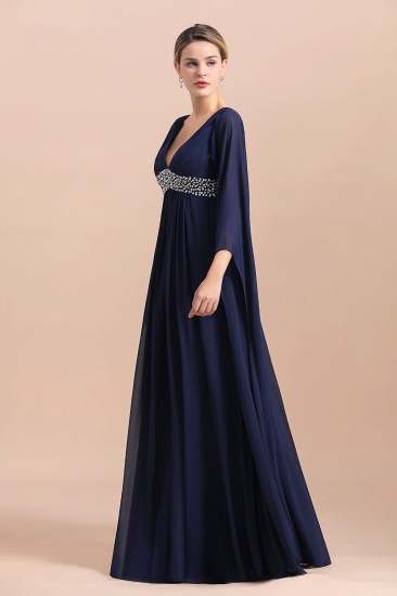 BMbridal Navy Long Sleeve Chiffon Mother Of the Bride Dress With Ruffles Online_4